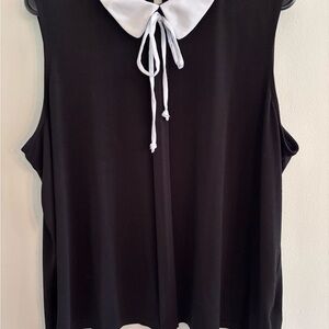 Elle Black Top with White Tie Collar
